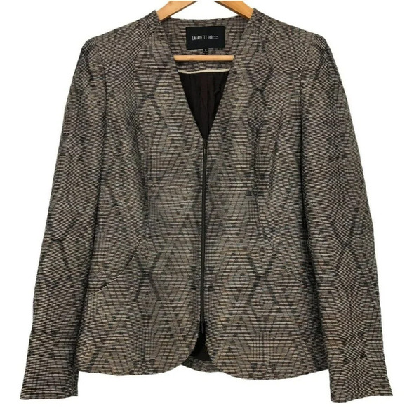 Lafayette 148 Bronze Black Metallic  Geometric print Ikat Jacket Zip Blazer 6 - Picture 1 of 16